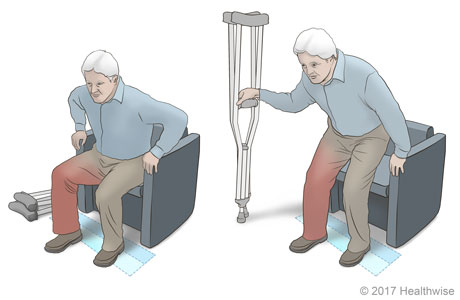 Getting up from a chair with crutches